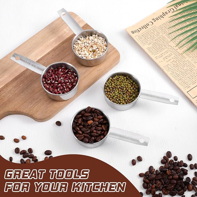 4 Pcs 1/3 Cup Scoop, (80ml, 3oz) Stainless Steel Measuring Cups | 1/3 Cup Measuring Cup Dog Food Scoop Metal Coffee Scoop for Wet and Dry Ingredients, Cooking, Baking, Dishwasher Safe