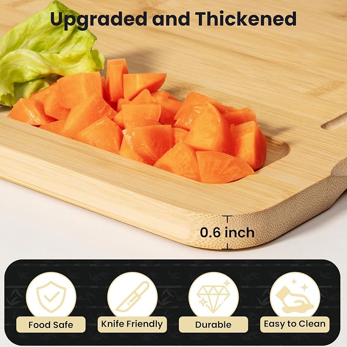 Heimlove Extra Large Bamboo Cutting Board, 17" x 11" Cutting Boards for Kitchen Charcuterie Boards with Juice Groove and Handles, Chopping Board for Meat, Vegetables and Cheese