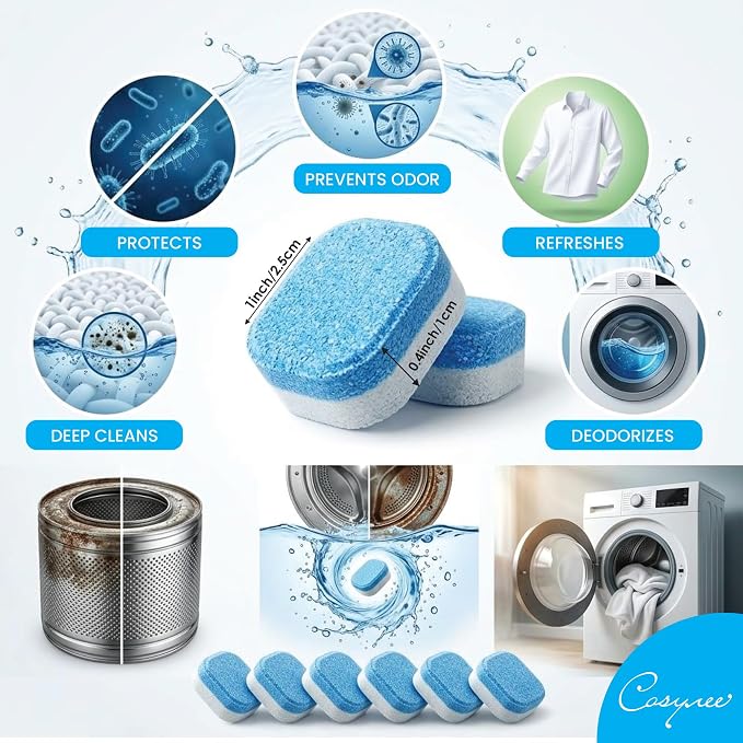 Washing Machine Cleaner Descaler 24 Pack - Deep Cleaning Tablets For Front Loader & Top Load Washer, Eco-Friendly Deodorizer, Clean Inside Drum and Laundry Tub Seal - 12 Month Supply