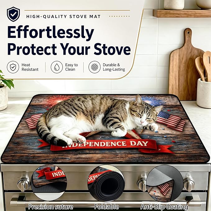 Patriotic Electric Stove Top Cover | Heat Resistant Glass Cooktop Protector for Kitchen Ceramic Countertops, Multiuse Stove Cover and Dish Drying Mat