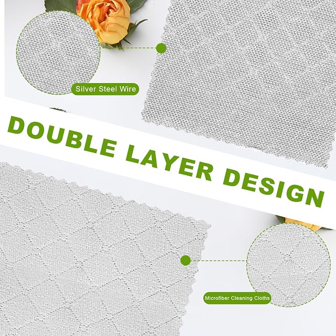 12 Pcs Multipurpose Wire Dishwashing Rag, 10"x10" | Upgraded Double-Layer Non-Scratch Wire Dish Cleaning Cloths, Reusable Steel Scrubberfor Kitchen, Cookware, Sinks, Stove Tops,