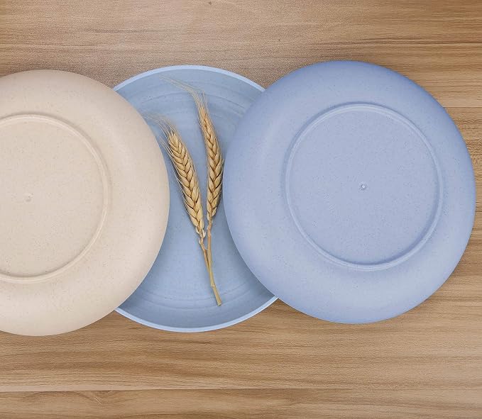 7.8 Inches Unbreakable Wheat Straw Plates - Reusable Plate Dinner Set - Dishwasher & Microwave Safe - Healthy, BPA Free & Eco-Friendly (7.8 Inches/4 Blue)
