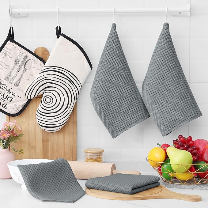 Homaxy 100% Cotton Waffle Weave Kitchen Dish Cloths 24-Pack, Grey | 12 x 12 Inches, Ultra Soft Absorbent Dish Towels, Quick Drying Dish Rags with Hanging Loop