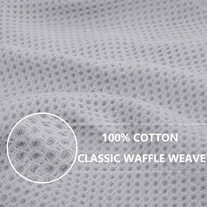 Homaxy 100% Cotton Waffle Weave Kitchen Dish Towels 4-Pack, Light Gray | 13 x 28 Inches, Ultra Soft Absorbent Dish Towels, Quick Drying Cleaning Towels