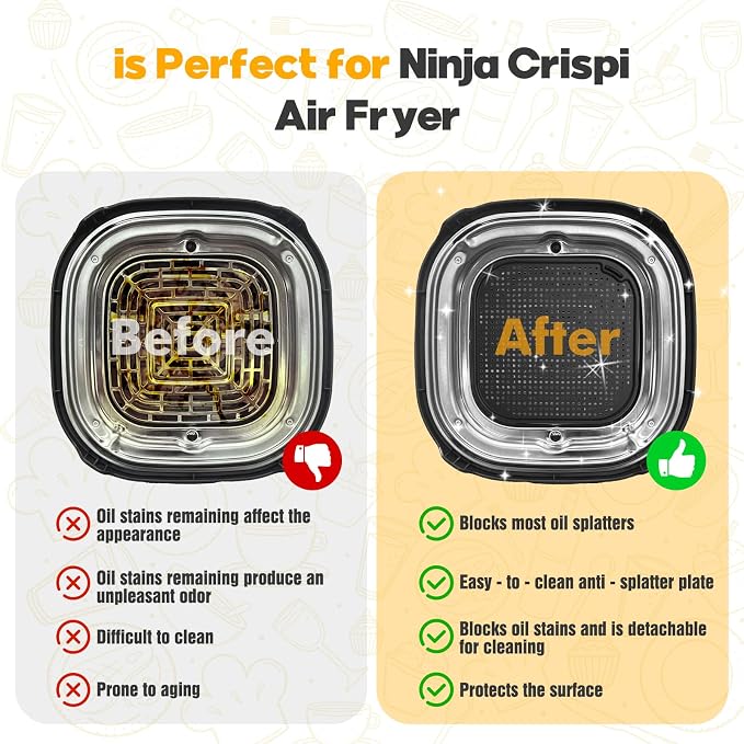 2 PCS Silicone Splatter Shield for Ninja Crispi Replacement Parts,Black | Helps Block Oil Splashes, Reusable, Flexible, Heat Resistant,Easy To Clean,Prevents Stubborn Grease Stains