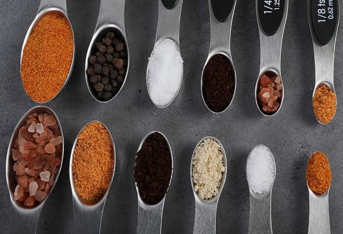 Magnetic Measuring Spoons Set of 6 Dual Sided Stackable Measuring Spoons | Stainless Steel Teaspoon Tablespoon for Measuring Dry and Liquid Ingredients