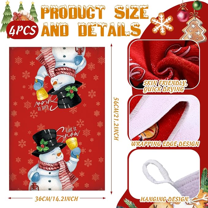 SiliFine 12 Pcs Traditional Christmas Kitchen Accessories Set Snowman Pot Holders Santa Oven Mitts Xmas Candy Cane Ornament Kitchen Towels for Christmas Home Decorations, Cooking Baking Holiday Gifts