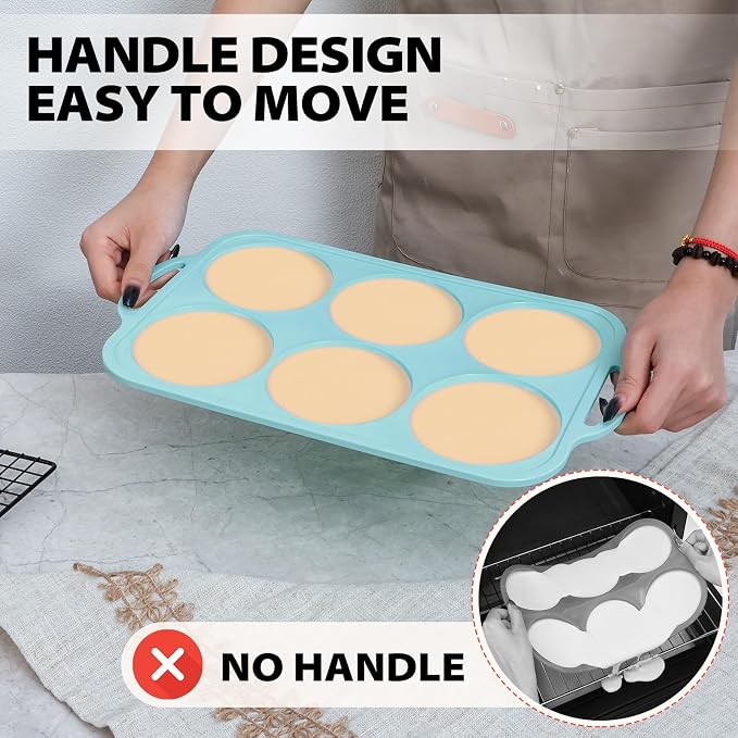 Nonstick Silicone Muffin Top Pan: 4 Inch Jumbo Silicone Egg Molds Frame | with Metal Frame for Baking Breakfast Sandwiches/English Muffins Egg Bites Hamburger Buns - Oven Housewife Toeusog