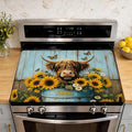 Highland Cow Stove Top Cover for Electric Stove 28.5"x 20.5",Cow Sunflower Wood Heat Resistant Glass Top Stove Cover Protector, Glass Cooktop Covers, Kitchen Flat Electric Stove Top Covers