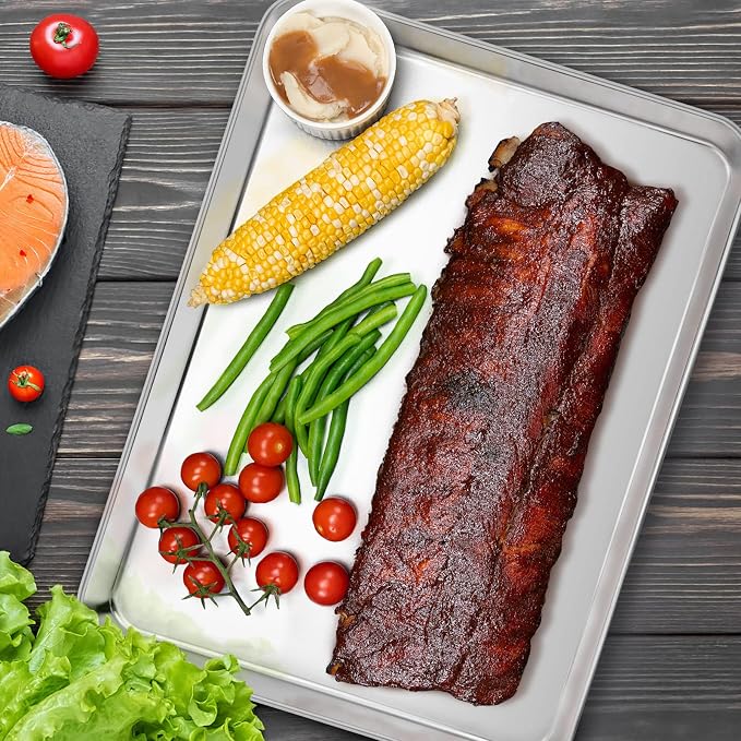E-far Cookie Sheet with Rack Set, 18”x13” Baking Pan for Oven Roasting | Stainless Steel Half Sheet Rimmed Tray with Wire Cooling Rack, For Cooking Broiling Bacon Meat Steak, Dishwasher Safe
