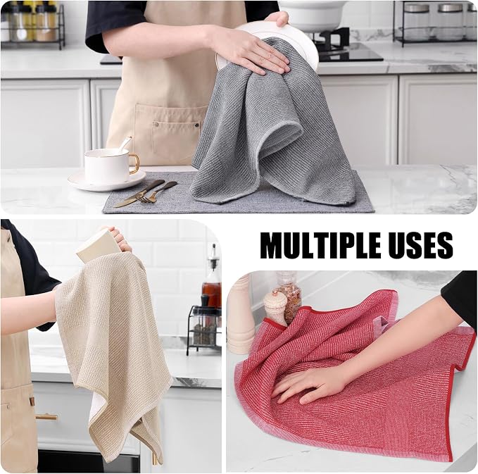 Homaxy 380 GSM Cotton Premium Kitchen Towels 6 Pack, 18"x 28", Mix | Flat and Terry Dish Towels, Highly Absorbent Tea Towel Set with Hanging Loop, Soft Kitchen Hand Towels, Red/Grey/Khaki