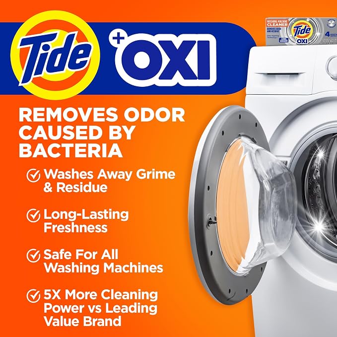 Washing Machine Cleaner by Tide, Washer Machine Cleaner with Oxi for Front and Top Loader Washer Machines, Deep Cleaning Residue & Odor Eliminator, 5 Month Supply (Packaging May Vary), Pack of 6