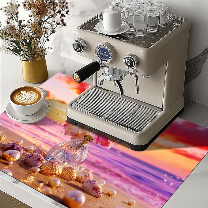 HOMETITUTE Summer Stove Top Covers for Electric Stove 28x20 Inches Sunset Beach Flower Seashell Heat Resistant Glass Cooktop Protector Pad Decorative Stovetop Cover for Kitchen Coffee Bar Decor