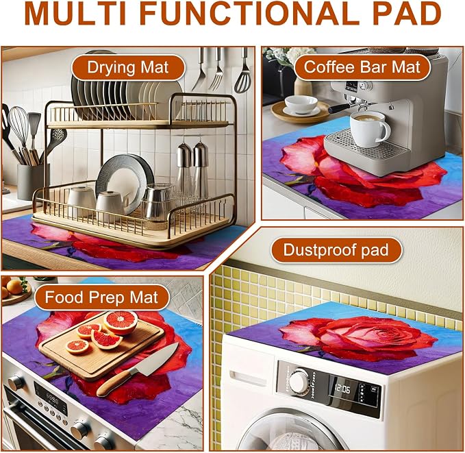 HOMETITUTE Spring Stove Top Covers for Electric Stove 28x20 Inches Red Rose Oil Painting Heat Resistant Glass Cooktop Protector Pad Decorative Stovetop Cover for Kitchen Coffee Bar Decor