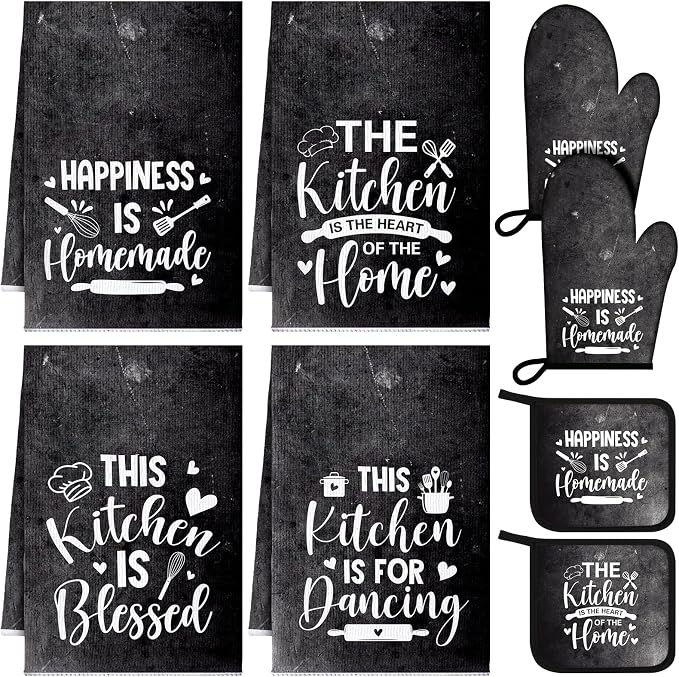 Leinuosen 8 Pcs Kitchen Towels and Oven Mitts Sets Pot Holders Dishcloths Set Kitchen Decorative Accessories Absorbent Potholders Heat Resistant for Chef Baking Cooking