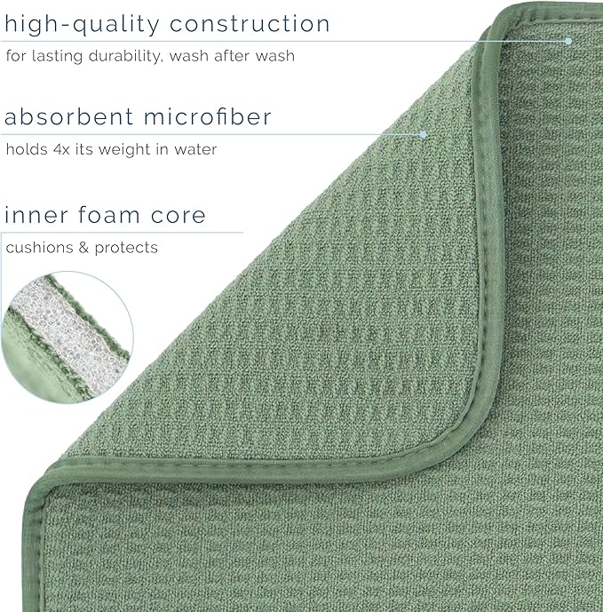 S&T INC. Dish Drying Mat, 18" x 24", XL, Green Sage | Absorbent Microfiber, Extra Large Kitchen Counter Mat for Dishes, Utensils, Pots and Pans, Machine Washable