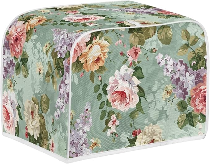 Floral Print Toaster Cover 2 Slice Fits For Most Standard Carrying Toaster, Anti-Dust Small Appliance Cover, Washable Kitchen Broiler Cover, Green