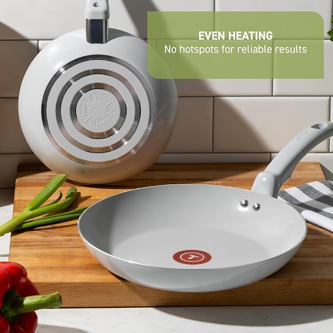 T-fal Refresh Ceramic Nonstick Skillet with Lid, 5 Qt Saute Pan, Mint Green | Recycled aluminum body, Thermo-Spot heat indicator, Oven safe to 350°F, Helper handle, Excludes induction cooktops
