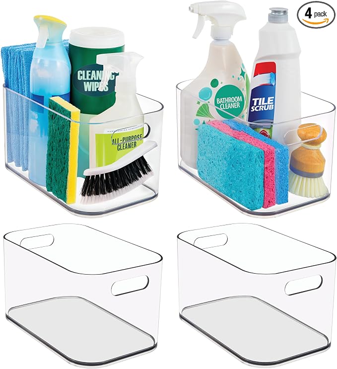 STORi Bliss 10" x 6" Open Clear Pantry Organizer Bin, Set of 4, Plastic Containers with Handle for Kitchen, Fridge, Cabinet, Closet, Bathroom, Undersink Storage Made in USA