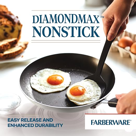 Farberware Cookstart Aluminum DiamondMax Nonstick Cookware Set, Kitchen Essentials, 5 Quarts, Silver