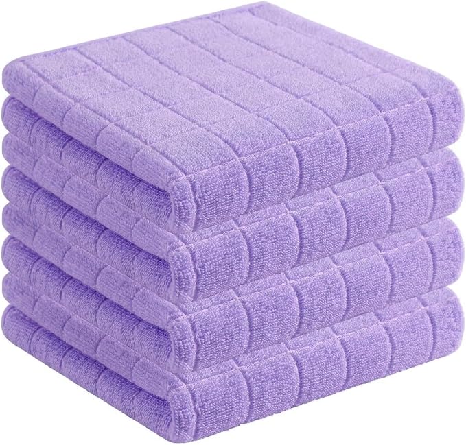 Homaxy 100% Cotton Terry Kitchen Towels, 4 Pack, Lavender | Ultra Soft and Absorbent Dish Towels for Kitchen, Suitable for Drying and Washing Dishes