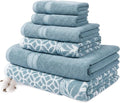 Modern Threads 6 Piece Bath Towel Set – Bathroom Set with 2 Bath Towels, 2 Hand Towels, and 2 Wash Cloths – 100% Cotton, Super Absorbent & Extra Soft – Reversible Botanical Vine (Blue)