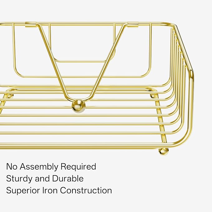 Napkin Holder for Table with Weighted Arm, Dinner Metal Flat Napkin Holders for Paper Napkins, Outdoor Napkin Dispenser Restaurant (Gold)
