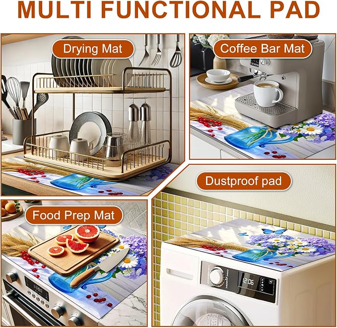 HOMETITUTE Blue Vase Flower Stove Top Cover 28x20 Heat Resistant Mat