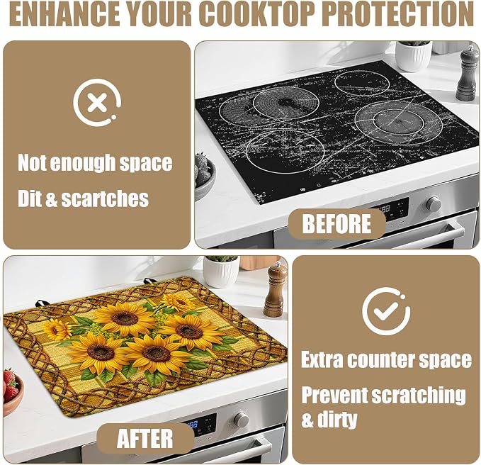 Sunflower Stove Top Covers for Electric Stove, Electric Gas Stove Pad Heat Resistant Range Cooktop Protector for Home Decor Kitchen 28"x20"