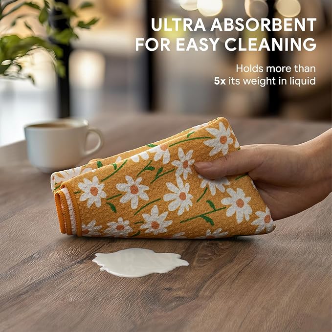 RECYCO Waffle Kitchen Towel Set of 2 - Quick Dry Microfiber Sustainable Dish Towels - Ultra Absorbent Reusable Cleaning Tea Towels - Lightweight Hand Towels,16”x 28”, Matisse Floral