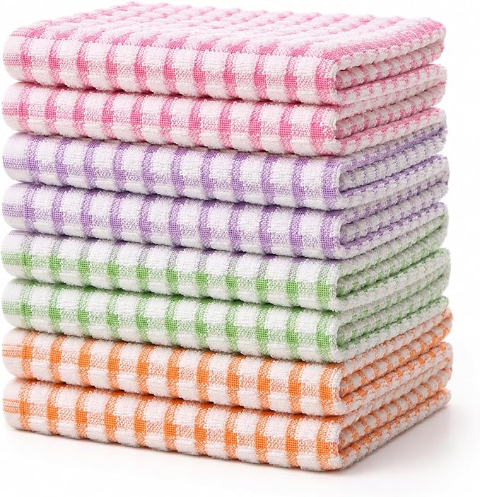 Egles 8 Pack Kitchen Dishcloths, 12 x 12 Inch | 100% Cotton Terry Dish Cloths, Absorbent and Soft Dish Towels Set for Washing Dishes