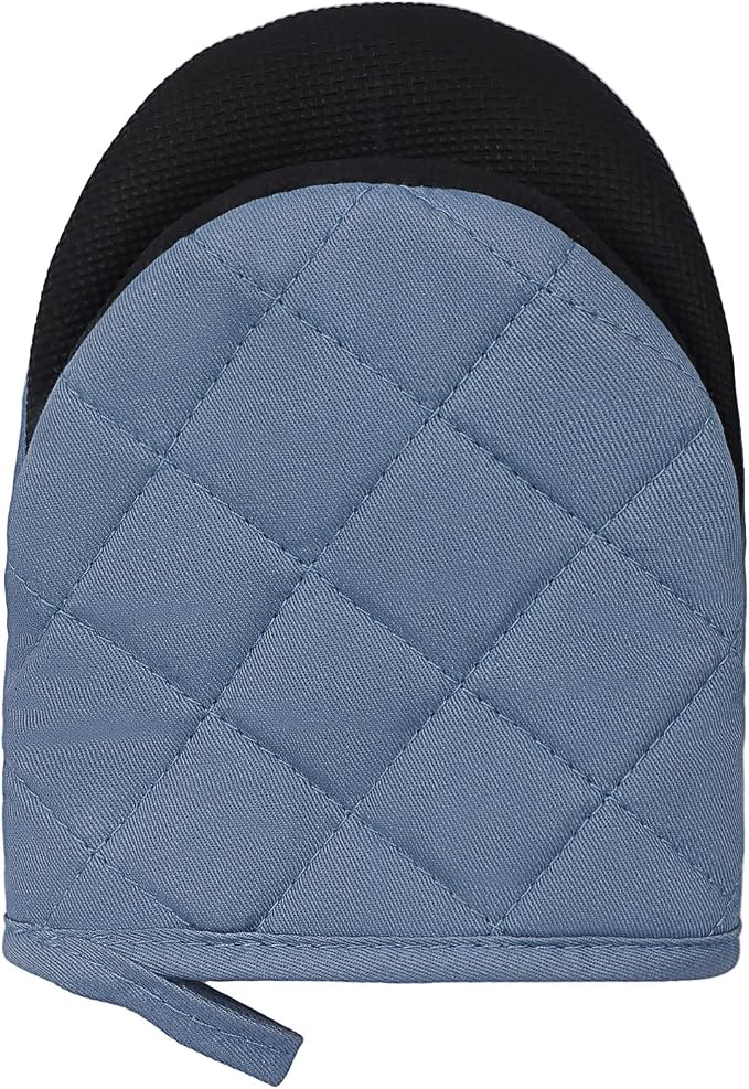 Goldmeet Mini Oven Mitts 2-Pack, 7"x5.5", 500°F Silicone Grip, Sky Blue | Non-Slip, Heat Resistant, Machine Washable, Hanging Loop, Fits Small Hands, for Baking Grilling BBQ Cooking