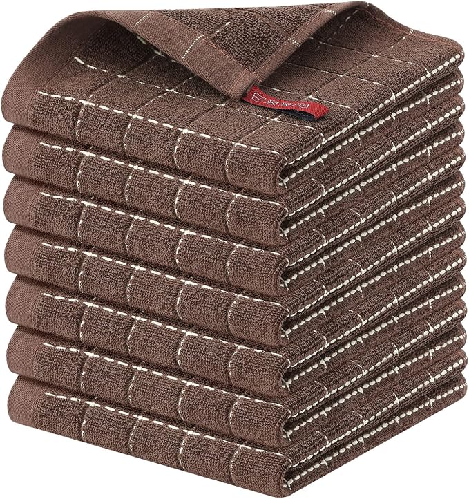 Homaxy 100% Cotton Terry Kitchen Dish Cloths, 7 Pack, Brown | Ultra Soft and Absorbent Dish Towels for Kitchen, Suitable for Drying and Washing Dishes