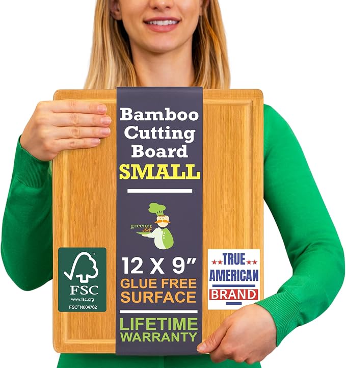 Small Bamboo Cutting Board – 12 Inch Wood Cutting Boards for Kitchen with Glue-Free Surface™ & Juice Groove – Non-Toxic, FSC-Certified, Durable Wooden Chopping Board - Rectangle