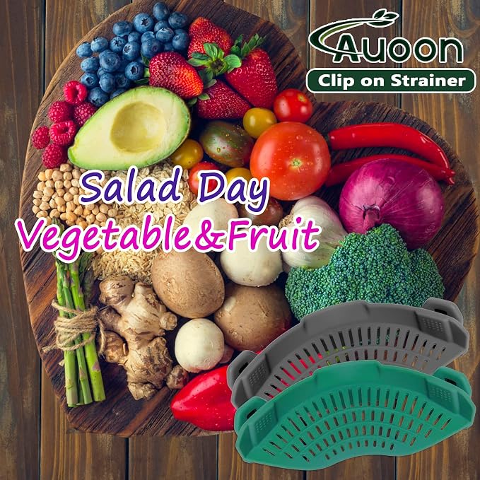 AUOON Clip On Strainer Silicone for Pots, Standard 8.86 x 3.55in, Sea Blue | Food-grade BPA-free, Fits Pots Pans Bowls, Dishwasher Safe, for Pasta Noodles Vegetable Fruits, Space-saving Kitchen Gadget