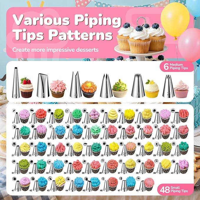 Cake Decorating Tools Supplies Kit: 164pcs Baking Accessories, Dessert Piping Syringe and Icing Tips Set - Puffs Cupcake Frosting Piping Bakery Set for Adults Beginners or Professional, Pink