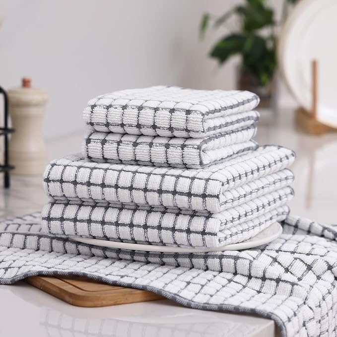 Homaxy Kitchen Towels and Dishcloths Set, Set of 12, Grey | Cotton Terry Kitchen Dish Towels, Super Soft and Absorbent Dish Cloths, 16 x 25 and 12 x 12 Inches