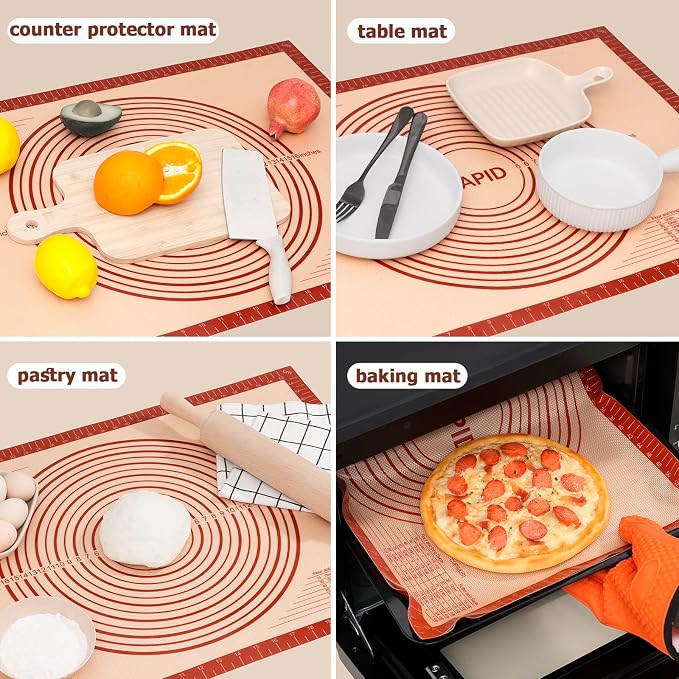 Sapid Thick Silicone Pastry Mat Baking Dough Rolling Extra Large 24" x 36" | Non-slip with Measurements for Non-stick Dough Rolling, Pie Crust, Kneading Mats, Countertop, Placement Mats (Red)