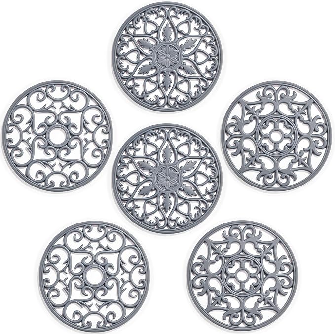 SMARTAKE 6 Set Silicone Trivet Mats for Hot Dishes Pots and Pans (Grey) | Heat Resistant Pots and Pans Holders, Non-Slip Flexible Pads Coasters for Countertops Table, Modern Kitchen Decor Accessories