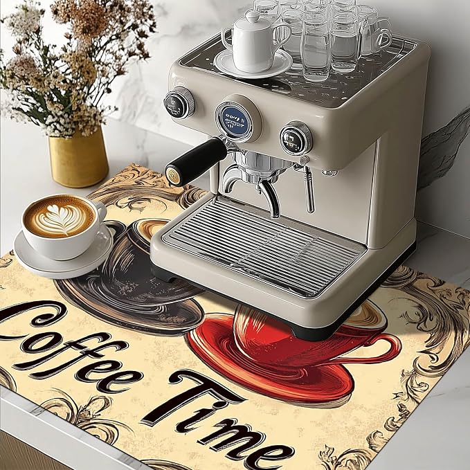 HOMETITUTE Dual Cup Stove Top Cover 28x20 Vintage Coffee Diatomite Mat