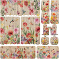 13 Pcs Wildflowers Grass Kitchen Decor Set 3 Hummingbird Kitchen Curtains Valance 2 Spring Rugs and Mats 4 Towels 2 Pot Holders 2 Oven Mitts for Home Cooking Grilling Housewarming Gift