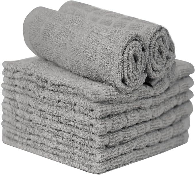 Bumble Dish Cloths (8-Pack), 100% Cotton Kitchen Towels, 12"x12" - Gray | 405 GSM | Soft, Highly Absorbent & Durable Dish Towels for Kitchen