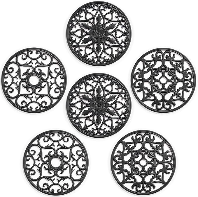 SMARTAKE 6 Set Silicone Trivet Mats for Hot Dishes Pots and Pans (Black) | Heat Resistant Pots and Pans Holders, Non-Slip Flexible Pads Coasters for Countertops Table, Modern Kitchen Decor Accessories