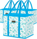 BALEINE 3PK Reusable Grocery Bags, Heavy Duty Shopping Tote Bag | 12'' Long Handles, Reinforced Bottom Keeps Upright, Fold Flat Storage, Water-Resistant Shopping Bag, Multiple Color Options