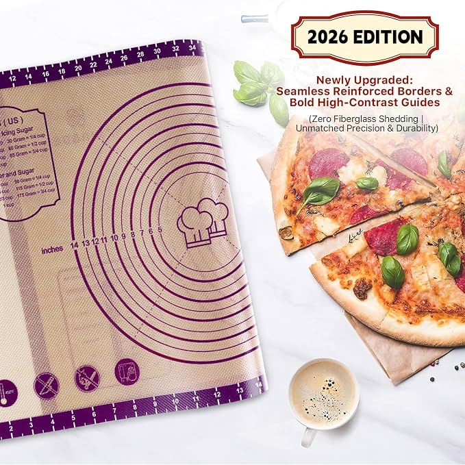 DANIA & DEAN 26"x16" Extra Thick Silicone Baking Mat for Pastry and Bread | Non-Slip & Non-Stick Mat with Measurements, for Pizza, Pie Crust, Dough Rolling, Pasta & Sourdough, Reusable Counter Sheet