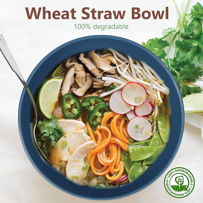 Soup Bowls, Cereal Bowl, Premium Wheat Straw Bowls Set of 8, Unbreakable Plastic Bowls Microwave Safe, Dishwasher Safe Serving Bowl for Kitchen, Breakfast, Dinner, Salad, Poke (Blue, 26 OZ)