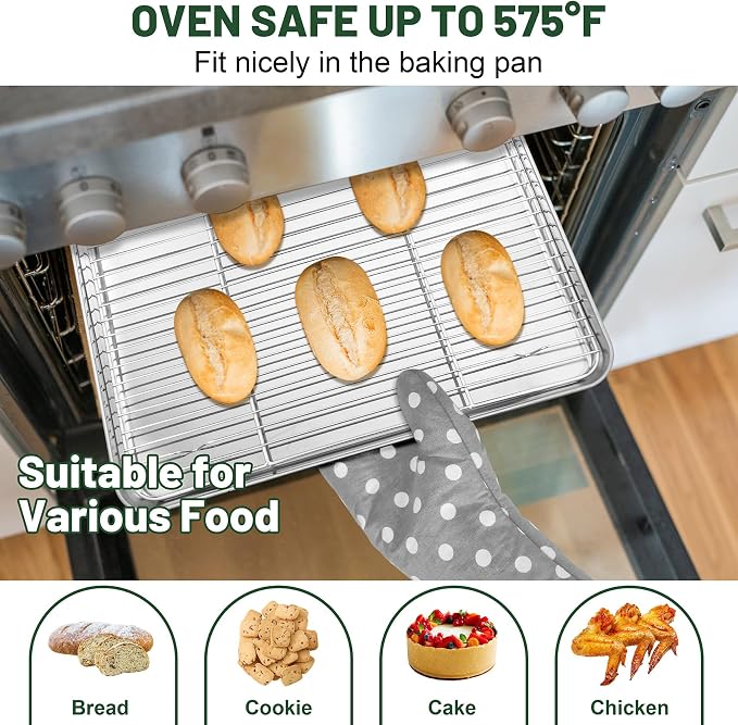 TeamFar Cooling Rack, 15.3” x 11.1” Stainless Steel Wire Baking Rack, 2PCS | for Cooking Roasting Grilling, Fit for Oven Pan, Oven & Dishwasher Safe, Non-toxic & Heavy-Duty
