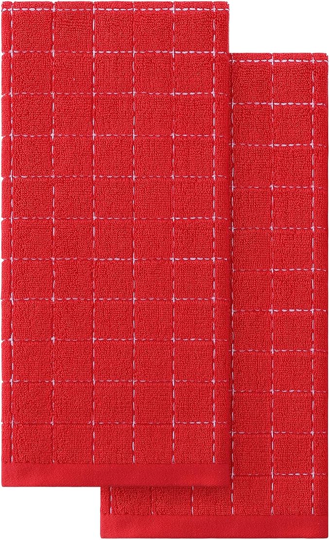 Homaxy 100% Cotton Terry Kitchen Towels, 2 Pack, Red | Ultra Soft and Absorbent Dish Towels for Kitchen, Suitable for Drying and Washing Dishes