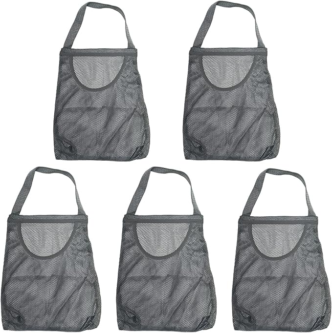 Ahyuan 5 Pack Hanging Mesh Storage Bags For Potatoes,Onions,Garlics,Vegetables Long and Large Reusable Net Storage Tote Bags for Fruit Veggies Green Pepper or Garbage Bag (Gray)