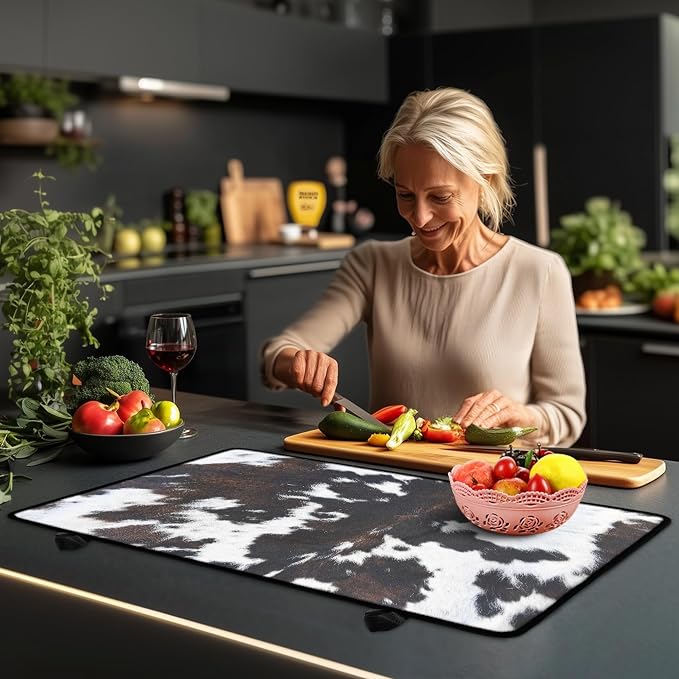 Cow Print Stove Top Covers for Electric Stove Animal fur Black Brown White Classic Glass Top Gas Stove Pad Heat Resistant Range Cooktop Mat for Kitchen 28"x20"